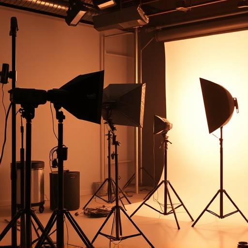 다양한 조명 장비가 설치된 조명 스튜디오